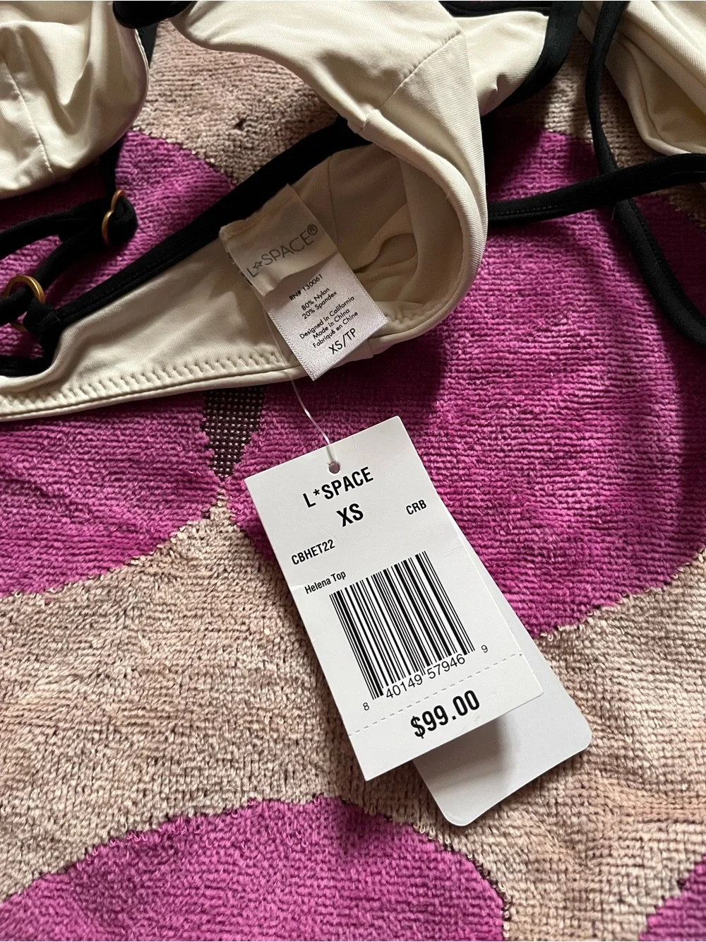 NWT- L*Space V Cut Wire Bikini Top and Joy Bottom Bitsy in Cream/Black XS